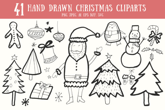40 Handdrawn Christmas Cliparts Illustrations
