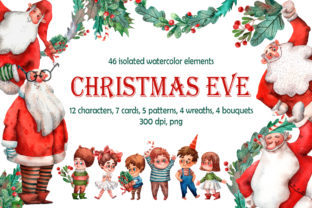 Christmas Eve Watercolor Clip Art Set for Editorial Design