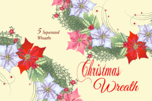 Christmas Wreath with Poinsettia Illustrations