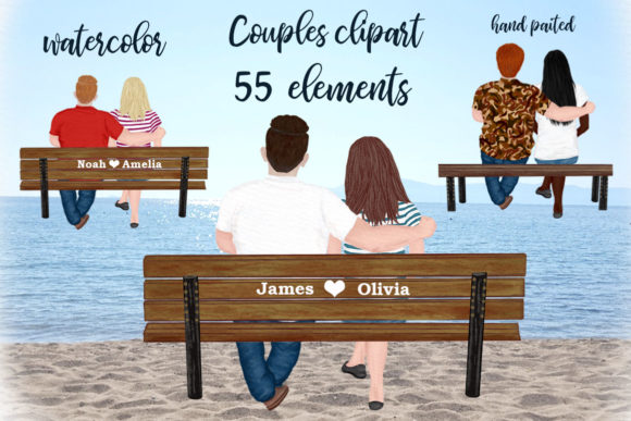 Couple on the Bench Custom Couples Illustrations