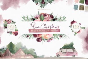 Plum Christmas Watercolor Set Illustrations