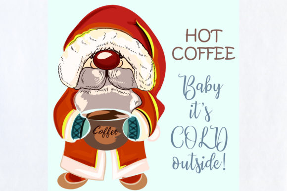 Pretty Dwarf or Santa Holding Cup Coffee Illustrations