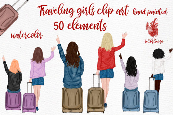 Travel Girls Clipart for Editorial and Web Design