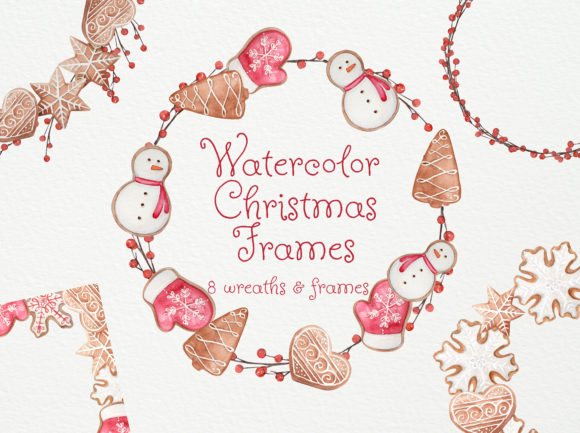 Watercolor Christmas Cookies Frames Illustrations