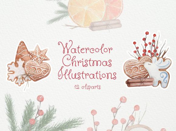 Watercolor Christmas Cookies Illustrations