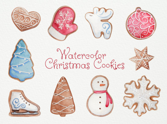 Watercolor Christmas Cookies Set