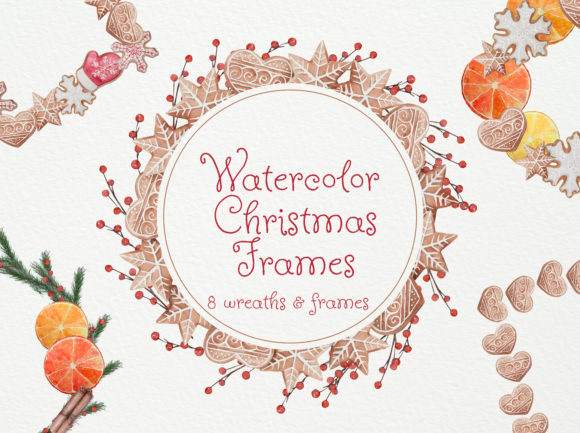 Watercolor Christmas Frames and Wreaths Illustrations
